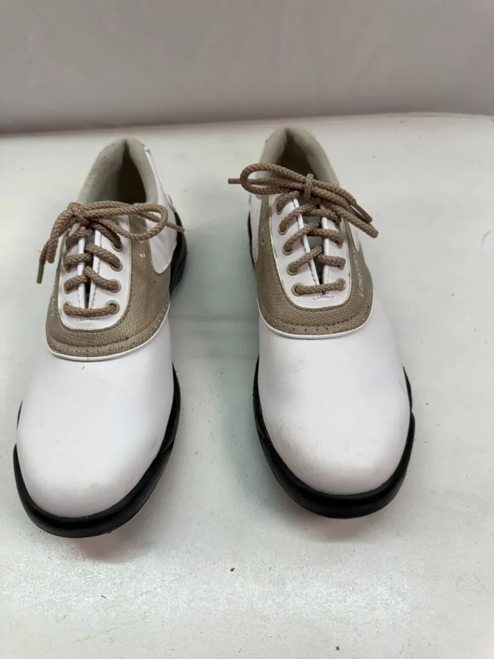 FootJoy GreenJoys Women’s Golf Shoes White/Tan Size 6.5M – Softspikes